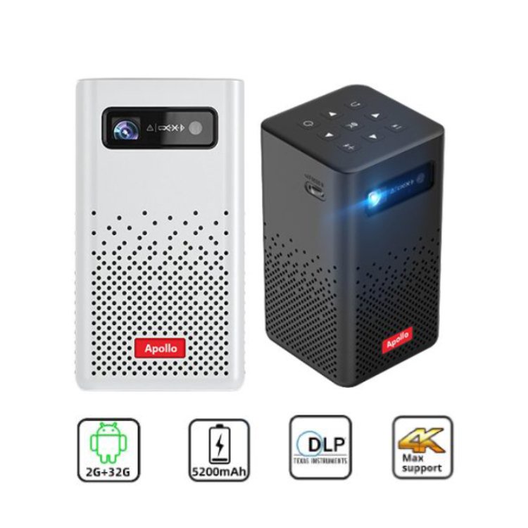 Máy chiếu mini Apollo 11-New 2021: Android TV 9.0, Pin 5200mAh, kết nối bluetooth, loa, wifi, màn hình lên đến 150inch