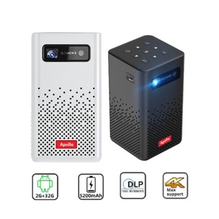 Máy chiếu mini Apollo 11-New 2025: Android TV 9.0, Pin 5200mAh, kết nối bluetooth, loa, wifi, màn hình lên đến 150inch