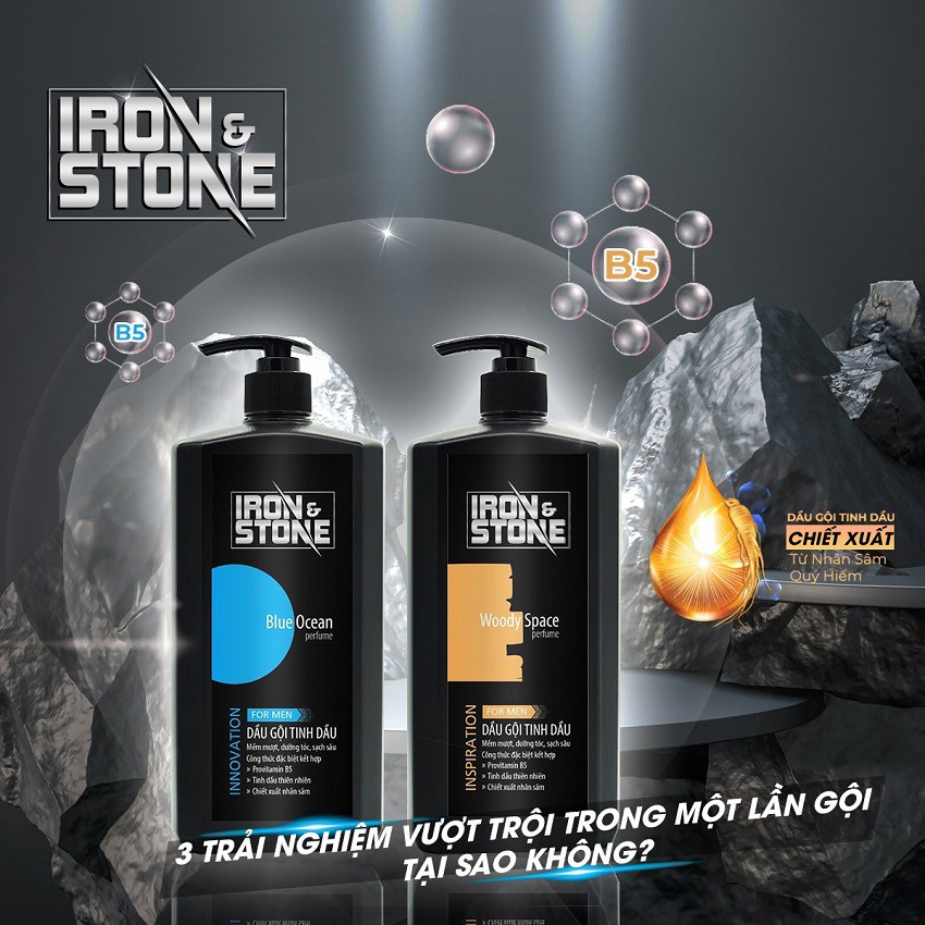 Dầu gội đầu tinh dầu IRON&STONE Innovation hương Blue Ocean dành cho nam dung tích 650ml