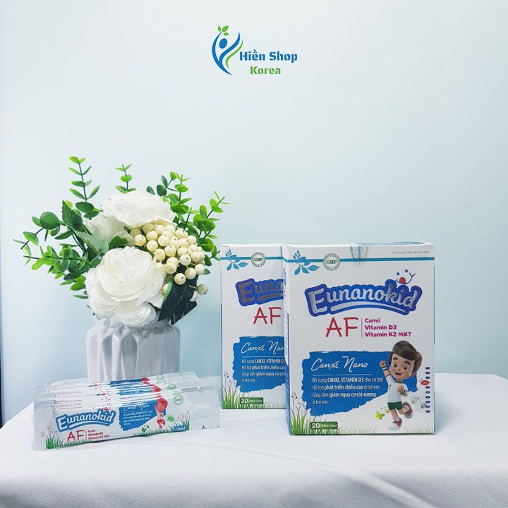 Canxi cho bé và vitamin D3 k2 mk7  Eunanokid AF tăng cường hấp thụ canxi, giúp xương răng chắc khoẻ, giảm còi xương