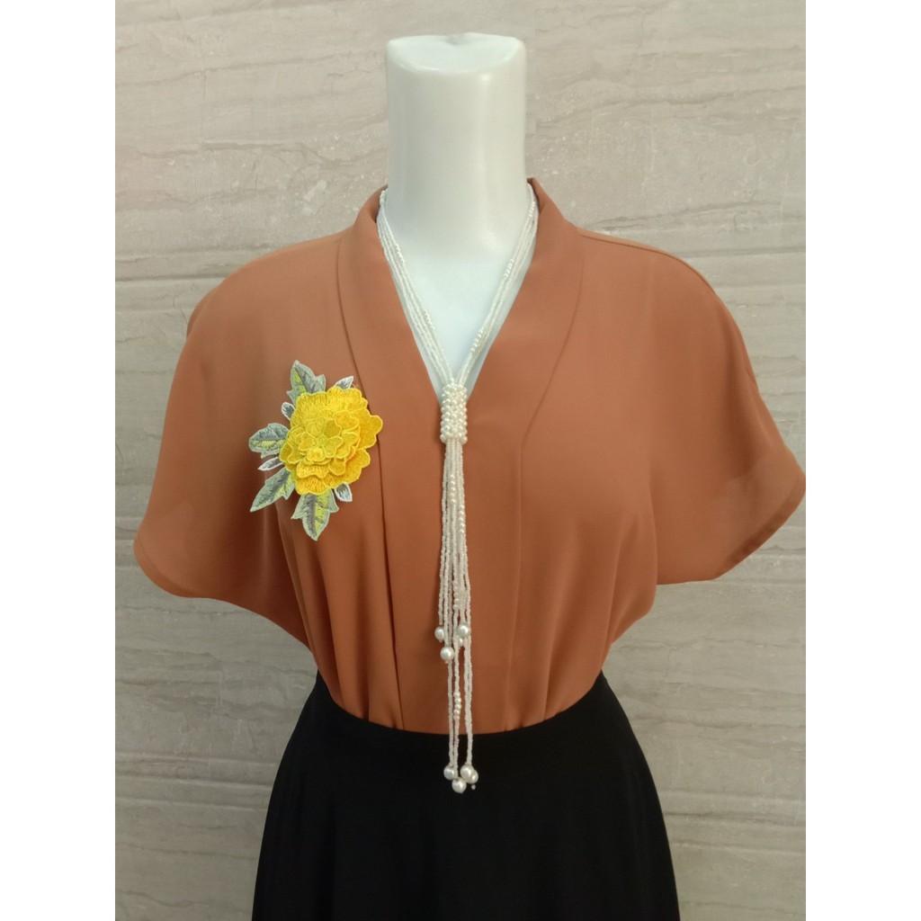 ÁO BÀ LAI TAY DƠI KẾT HOA -  Chất liệu tằm ý - M022