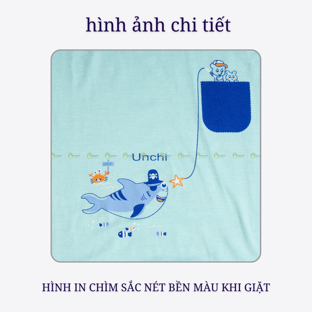 Bộ Sơ Sinh Bé Gái, Bé Trai UNCHI Vải Thun Lạnh Hoạ Tiết Gấu Cổ Viền, Bộ Đồ Cho Bé Mặc Hè Thoáng Mát UN2206