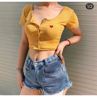 Áo croptop đính nút thêu tym - cro - kx