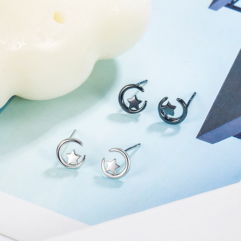 Bông Tai Mạ Bạc 925 Hình Mặt Trăng Ngôi Sao Đơn Giản Phong Cách Hàn Quốc Cho Nữ