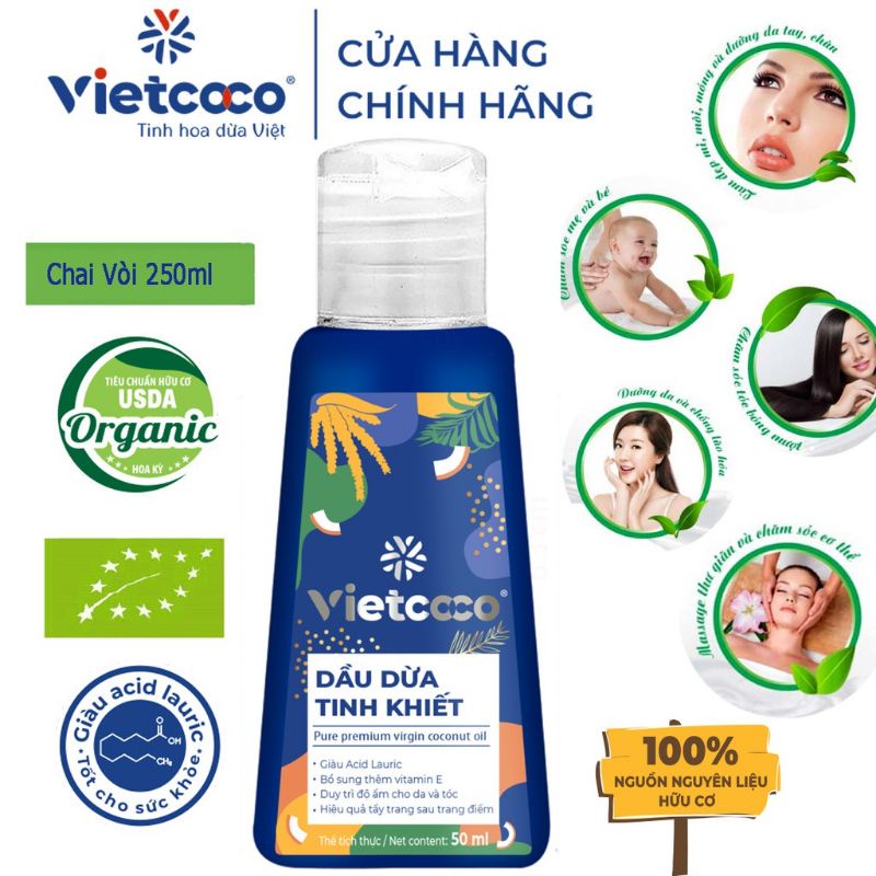 Dầu dừa tinh khiết organic Vietcoco (lọ bật nắp 50ml)