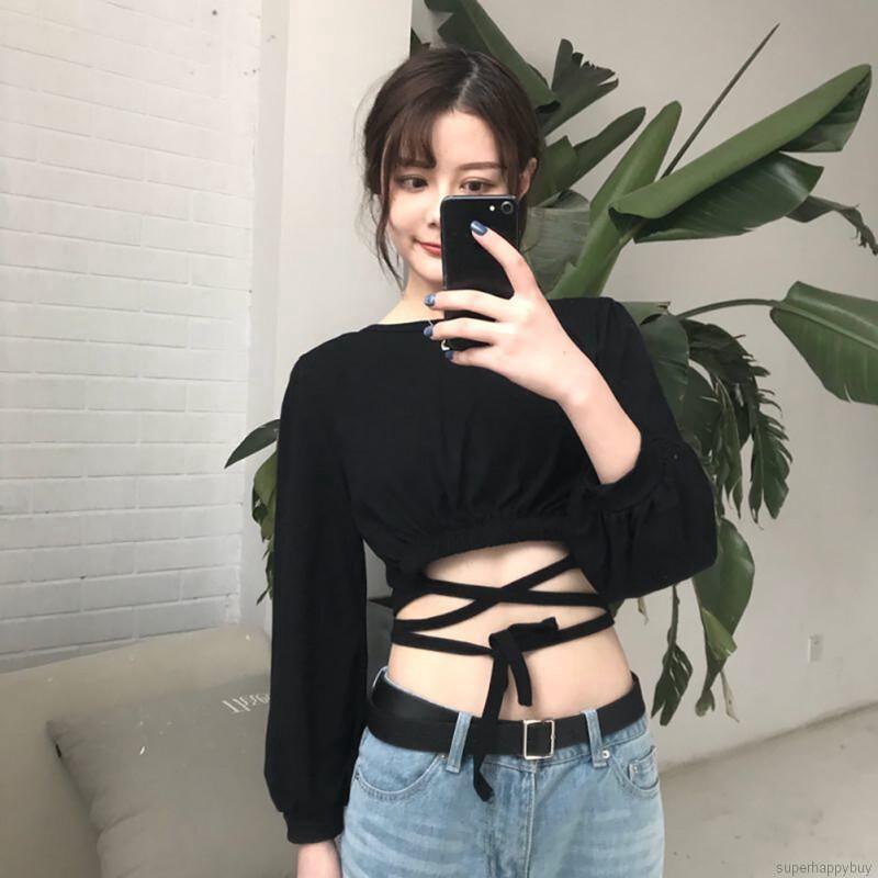 Áo tay dài màu trơn kiểu dáng đơn giản dành cho bạn nữ