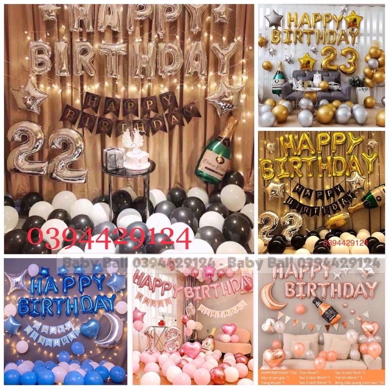 [ Tặng đèn led] Sét bóng trang trí sinh nhật, happy birthday dành cho người thương, bé trai bé gái Kèm bơm keo