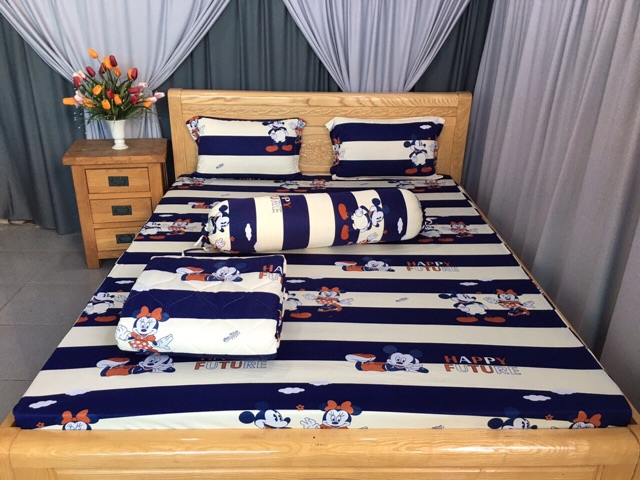 Bộ drap thun☘️FREESHIP☘️ga thun lạnh Hàn Quốc mẫu chuột mickey ( 1 ga, 3 vỏ gối)