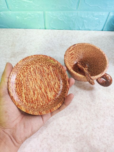 [Combo] - Dĩa và tách gỗ dừa | Tặng kèm muỗng nhí
