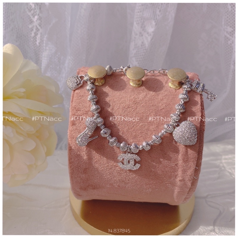 Lắc tay bi xi bạch kim phối charm trái tim thương hiệu tòn ten .PTNACC.