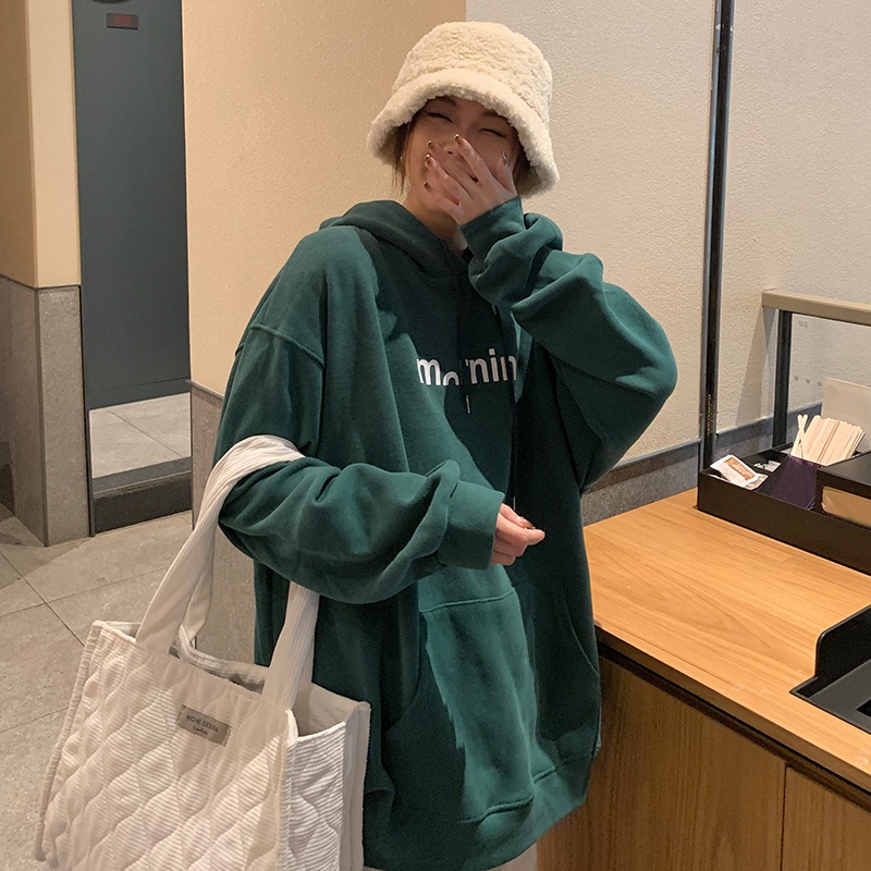 SUXI Áo Hoodie Tay Ngắn Dáng Rộng Thời Trang Mùa Thu Cho Nữ