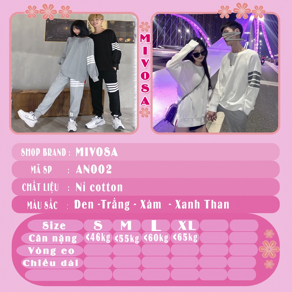 Áo sweater nỉ thụng sọc tay áo khoác nỉ hoodie cổ tròn form thung ulzzang thời trang unisex MIVOSA AN002 | BigBuy360 - bigbuy360.vn