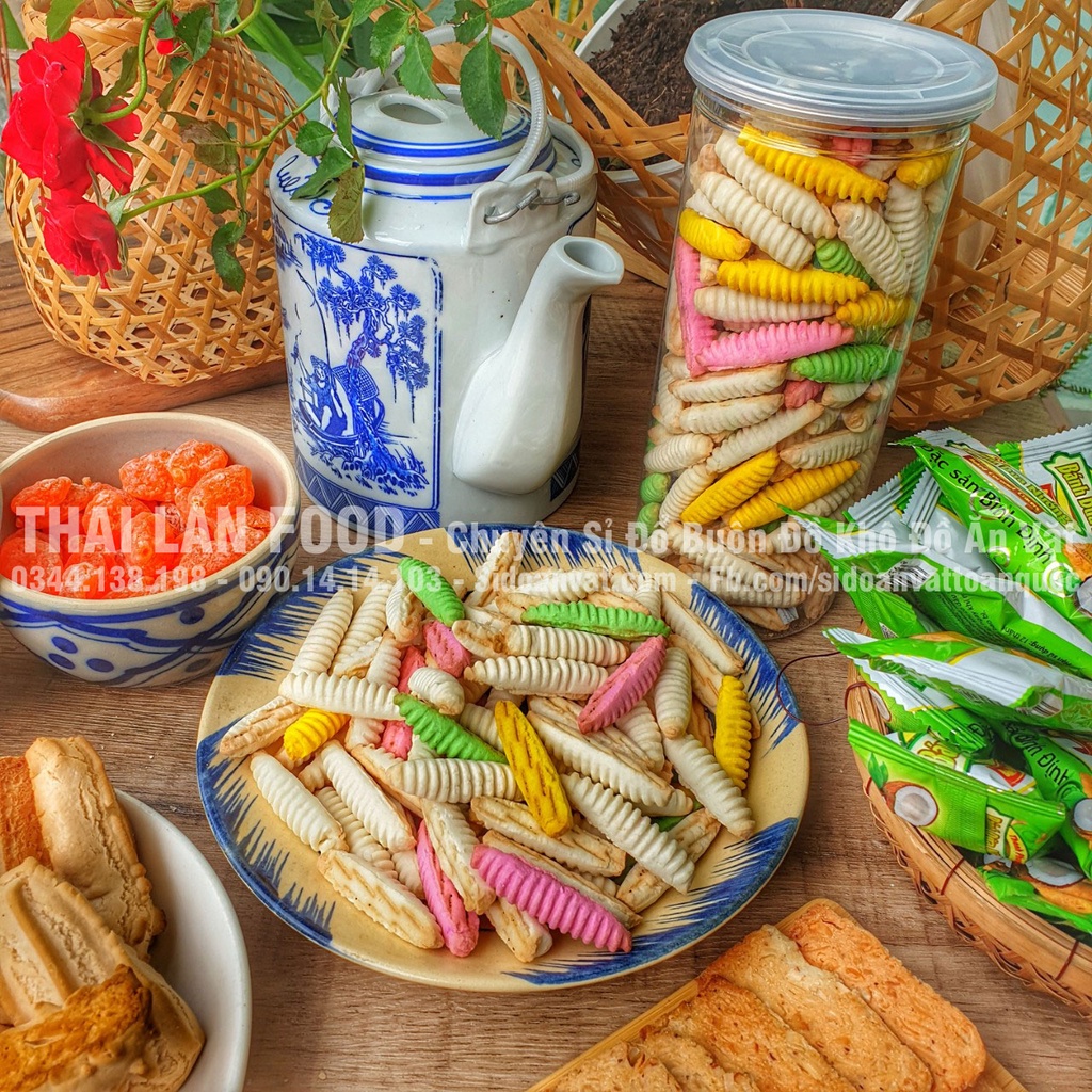 Bánh Đuông Dừa Mix Vị (Bánh Con Sâu) Lon 300Gr &amp; Túi 1KG