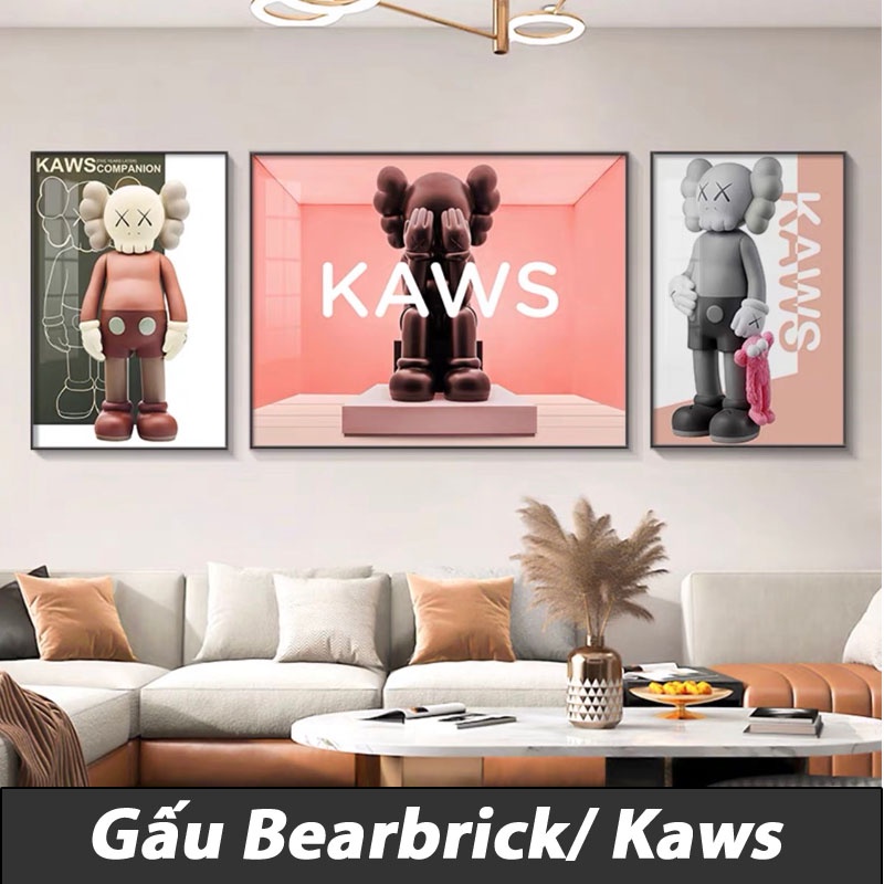 Bộ 3 Trang Tráng Gương Gấu Bearbrick/ Kaws treo Tường Phòng Khách/ Trang Trí Shop/ Quà Tặng Khách Hàng