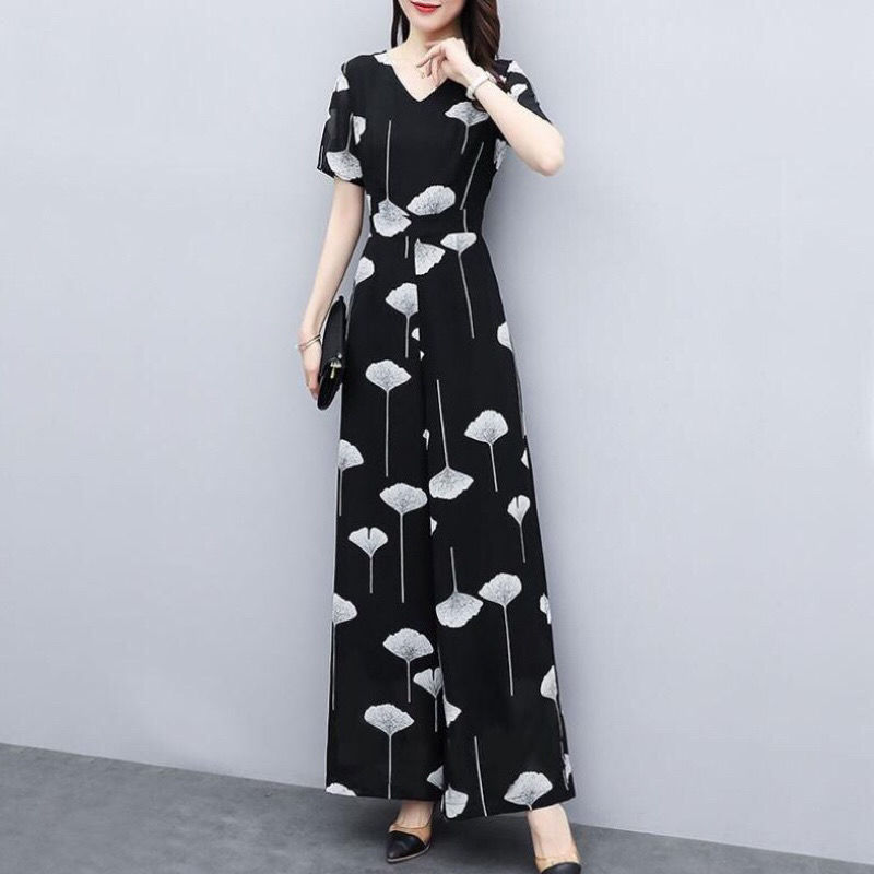 Bộ Áo Liền Quần Chiffon Lưng Cao Ống Rộng Thời Trang Cho Nữ 2021