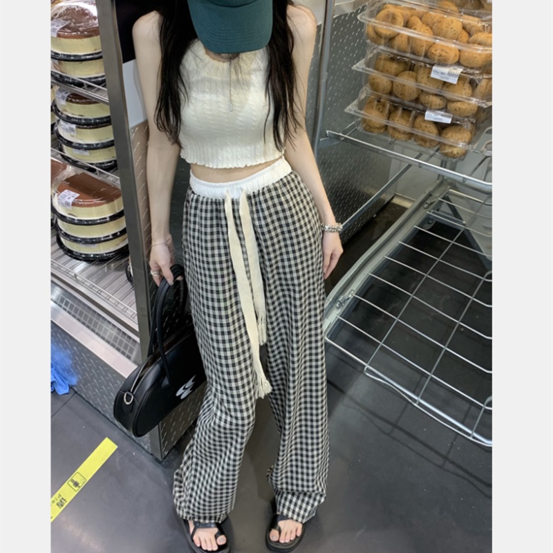 Quần Dài Ống Rộng Họa Tiết Ca Rô Thời Trang Dành Cho Nữ
