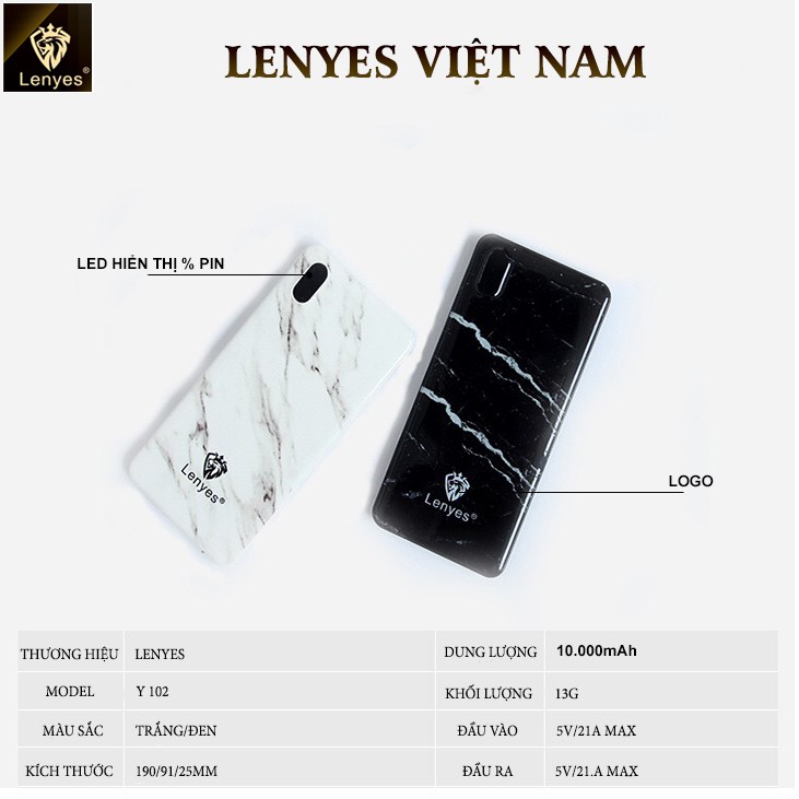 [Mã SKAMSALE03 giảm 10% đơn 200k] Pin Sạc Dự Phòng Lenyes Y102 10000mAh – Pin Sạc Chính Hãng