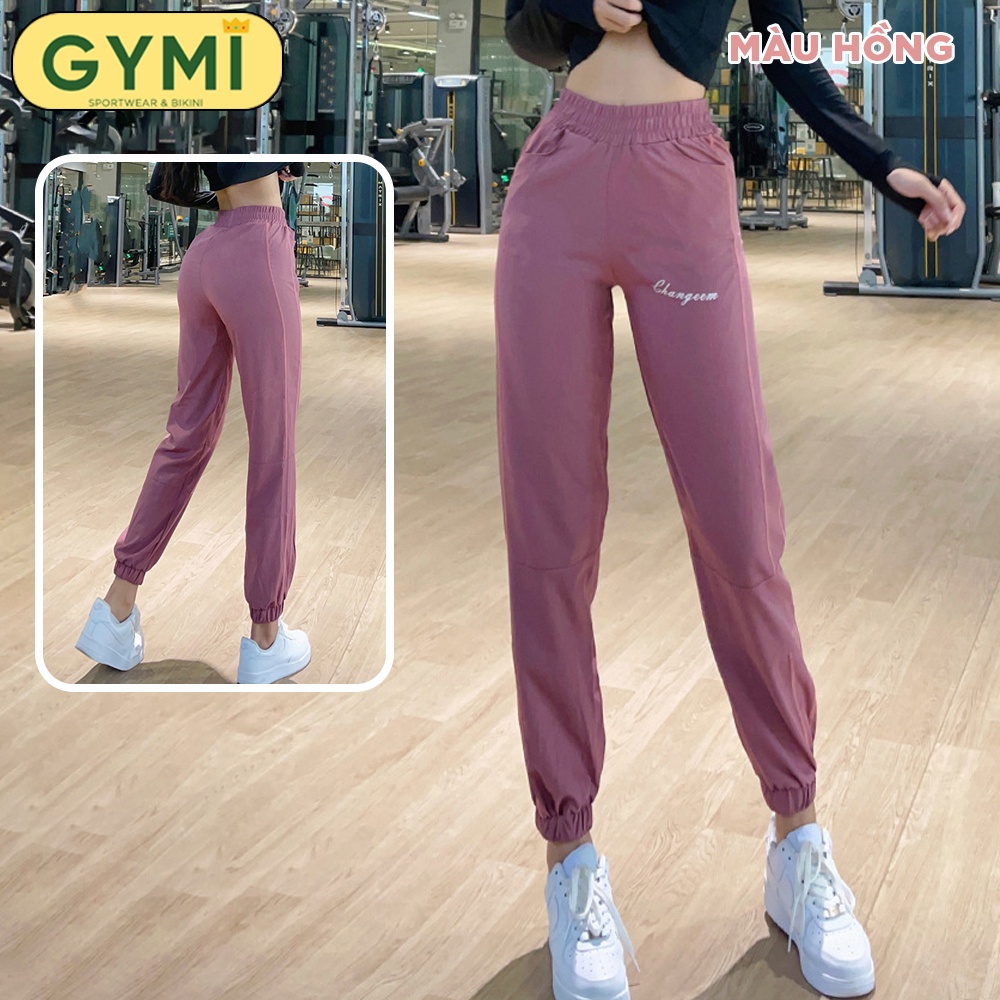 Quần jogger tập gym yoga nữ GYMI QJ08 phom rộng thể thao chất gió giấy 1 lớp mỏng mịn mát thoáng khí