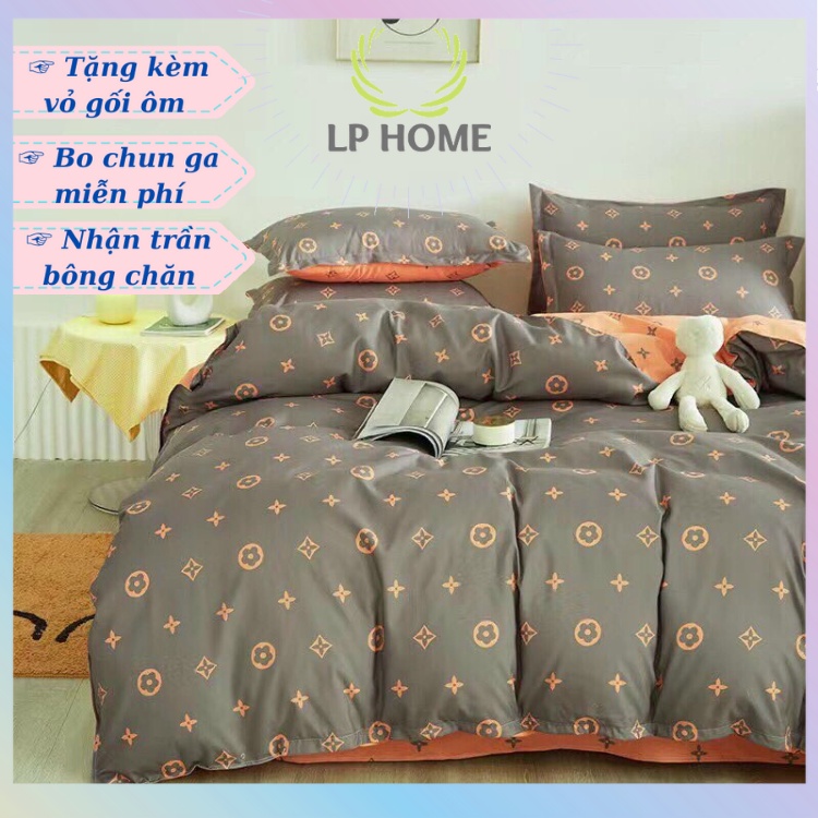 Bộ chăn ga gối Poly Cotton LV (Tặng vỏ gối ôm) - Miễn phí bo chun mọi kích thước