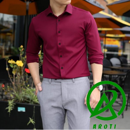 Thanh Lý Áo Sơ Mi Nam dài tay Hàn Quốc form body, vải lụa Thái chống nhăn