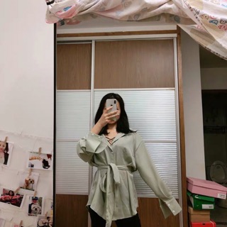 Váy sơ mi thắt nơ eo