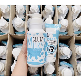 Sữa tắm bò Milky gluta 800ml tặng kèm sữa rữa mặt thái lan