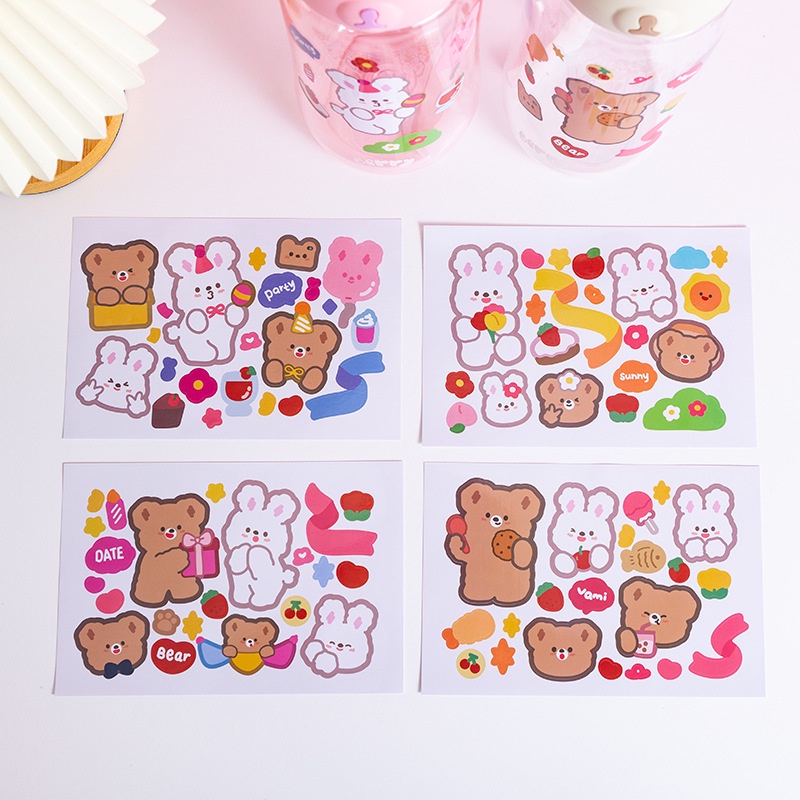 Nhãn dán trang trí sổ tay bằng pvc chống thấm nước họa tiết gấu thỏ dễ thương
