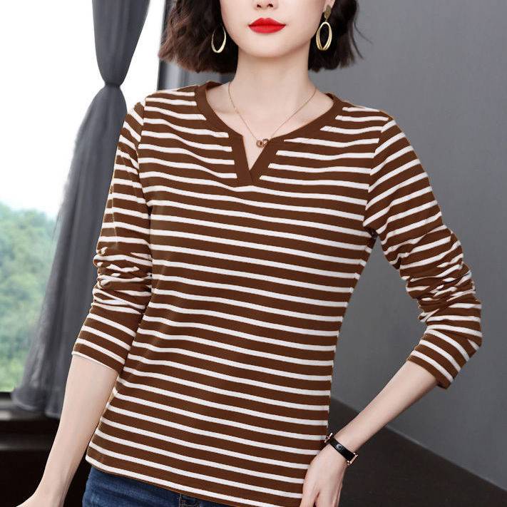 Áo thun tay dài cổ chữ V thời trang cho phụ nữ trung niên