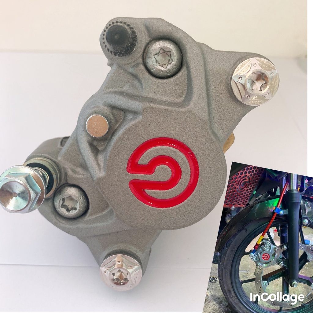 TẶNG 2 ỐC SALAYA &amp; 1 ỐC DẦU - Heo Dầu Trước Brcmbe LOGO ĐỎ LỚN 2piston đối xứng gắn Tất Cả xe đi đĩa size ZIN theo xe