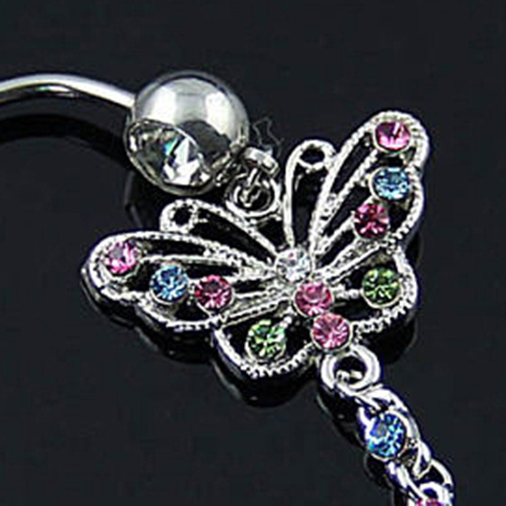 Khuyên rốn hình bươm bướm đính đá nhiều màu sắc