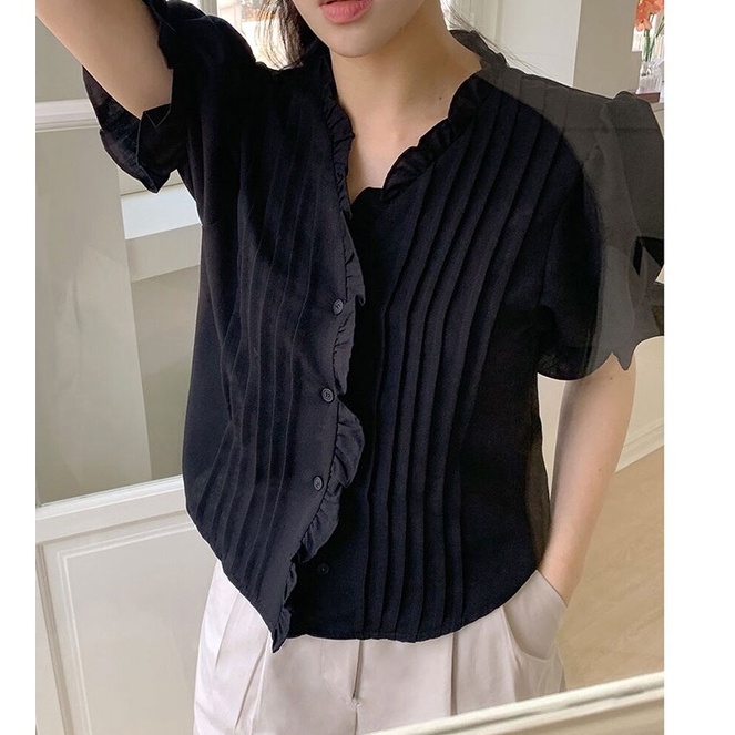 Áo Sơ Mi Ngắn Tay Xếp Ly Thanh Lịch 49307