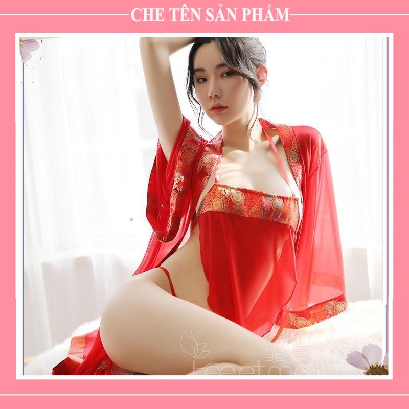 Bộ Đồ Ngủ Cosplay Sexy Gồm: Áo choàng + yếm cổ trang - set bộ cosplay cổ trang, tân nương (ảnh thật shop chụp nha)