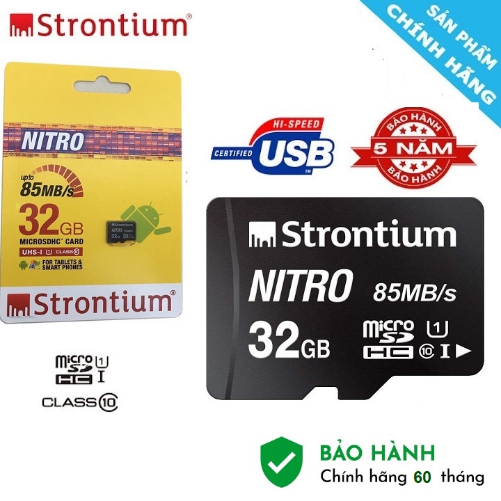 Thẻ nhớ 32GB Strontium Class10 Up to 85MB/s - Hàng Chính Hãng BH 5 Năm