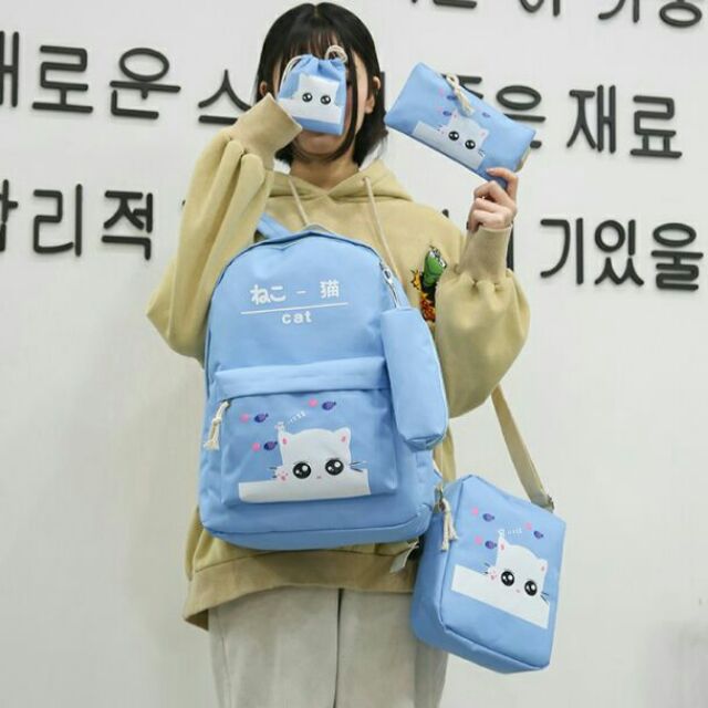 Balo combo 5 món thời trang nam nữ mini sành điệu cao cấp cat set 5 món balo thời trang xinh cá tính