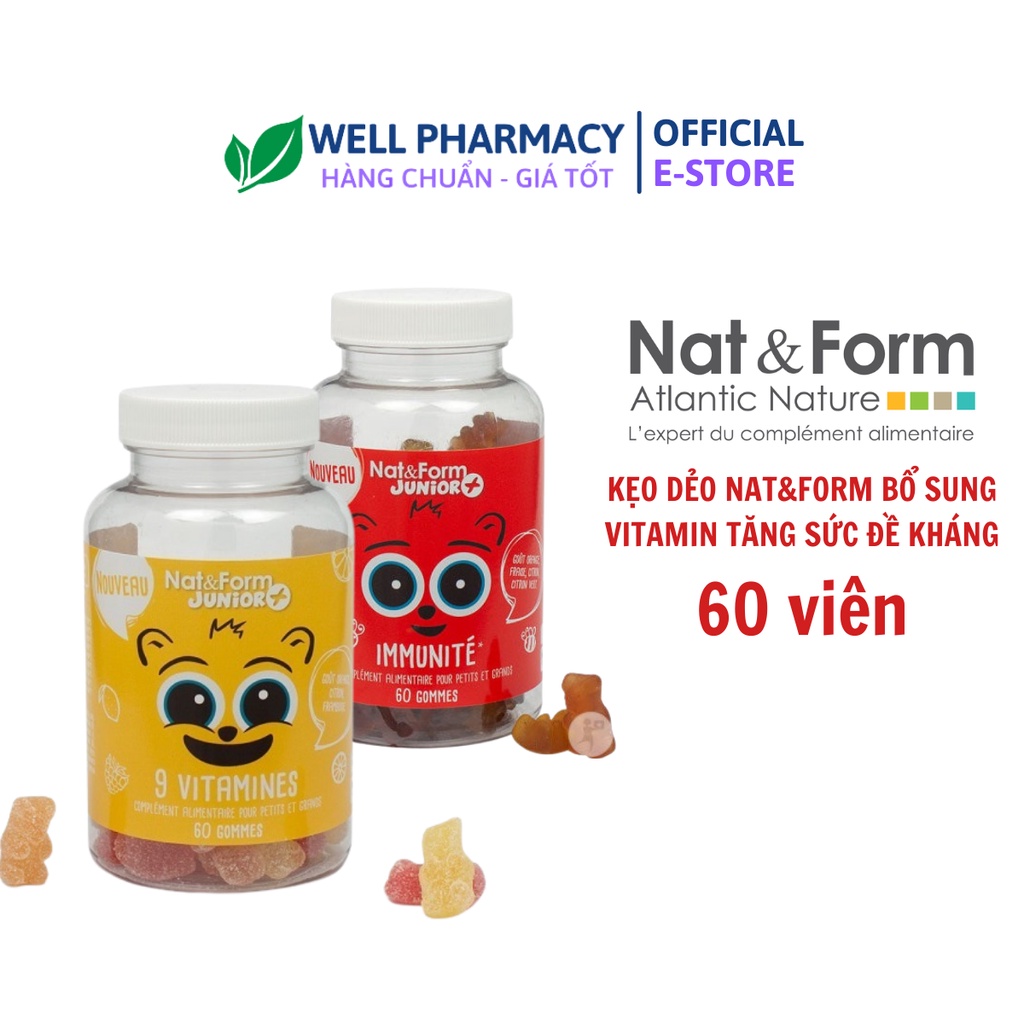 Pháp - Kẹo dẻo Nat&Form Junior 9 Vitmines & Immunite bổ sung vitamin, tăng sức đề kháng