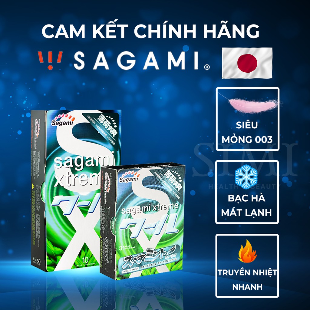 [QUÀ TẶNG] Bao cao su kéo dài thời gian SAGAMI Spearmint 0.03 Nhật Bản  hương bạc hà mát lạnh bcs chống xuất tinh sớm