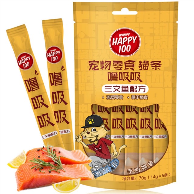 Súp thưởng cho mèo Wanpy Happy 100 Gói 5 Thanh 70g, Bổ sung dinh dưỡng Kích thích thèm ăn Dành cho mèo trên 3 tháng
