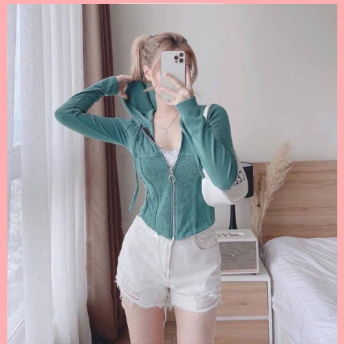 Áo len khóa mũ chất len tăm mềm mặc cực tôn dáng - áo kiểu thu đông nữ Ms02