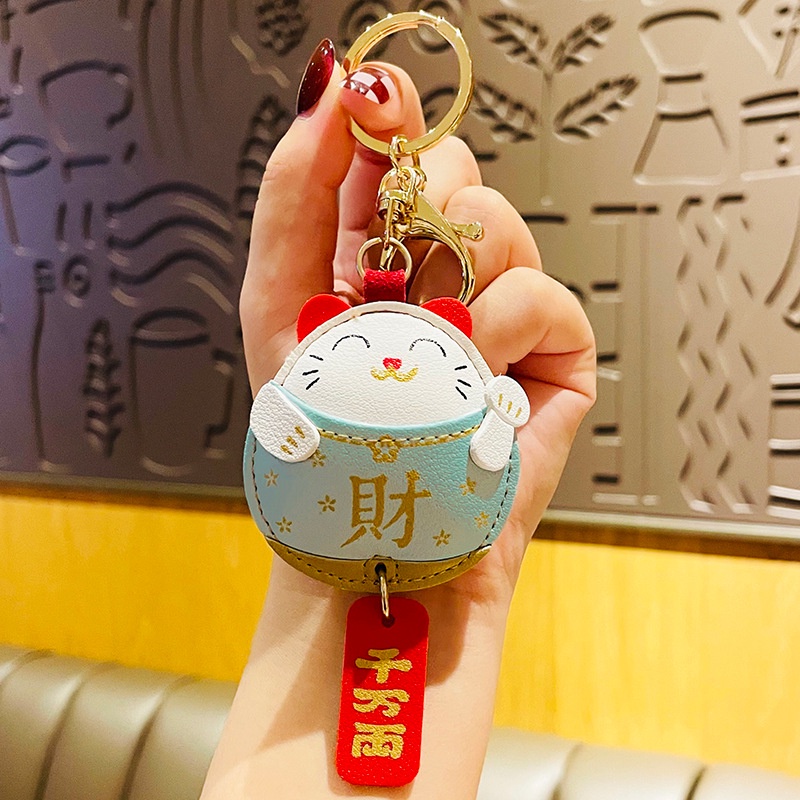 Móc Khóa Da Hình Chú Mèo May Mắn Đáng Yêu