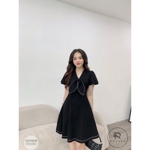 Bán sỉ váy đen thắt nơ viền trắng