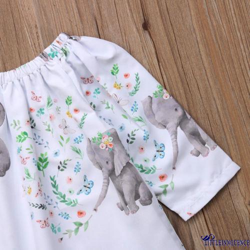 ❤XZQ-New 0-4 Years Baby Gilr´s White Elephant Printed Dress Tops Skirt Outfits Dresses