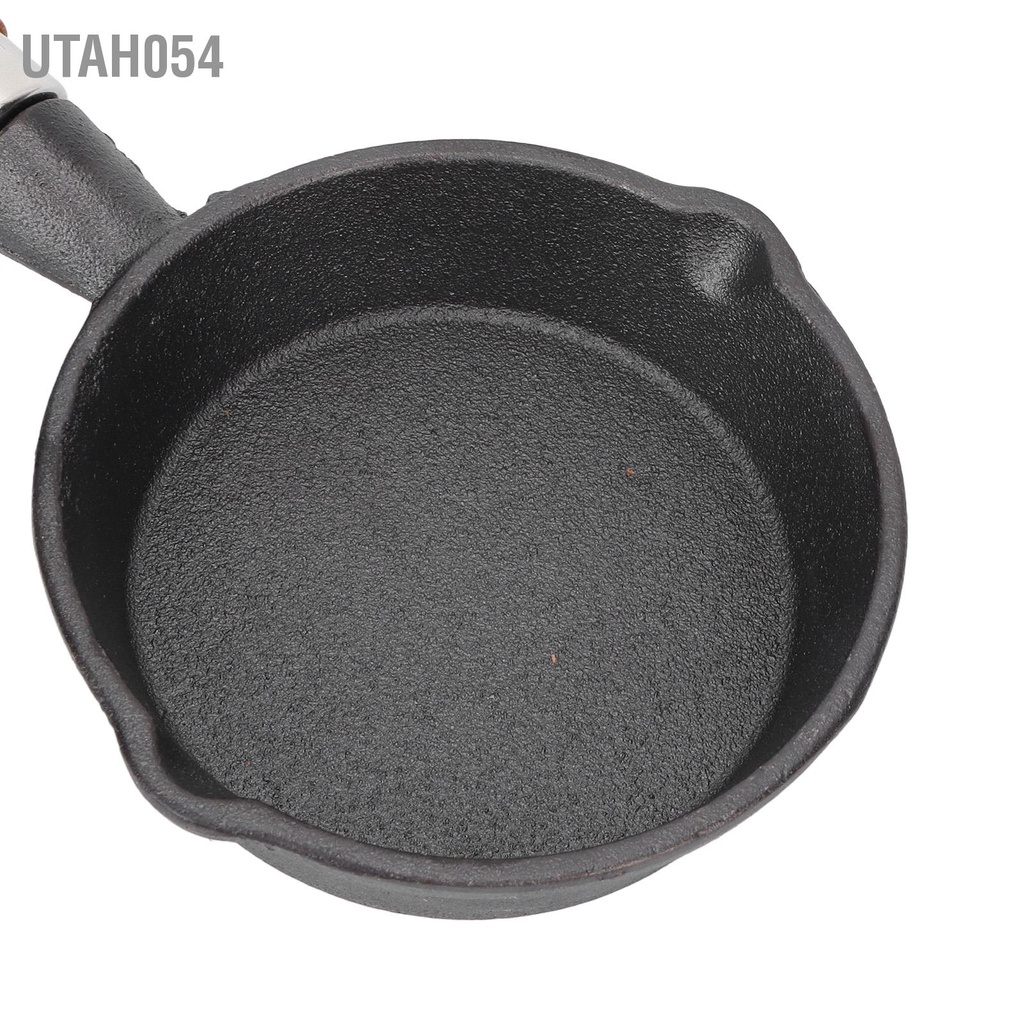 Hàng Sẵn Chảo Gang Mini 10CM với tay cầm bằng gỗ chiên trứng bánh kếp【Utah054】