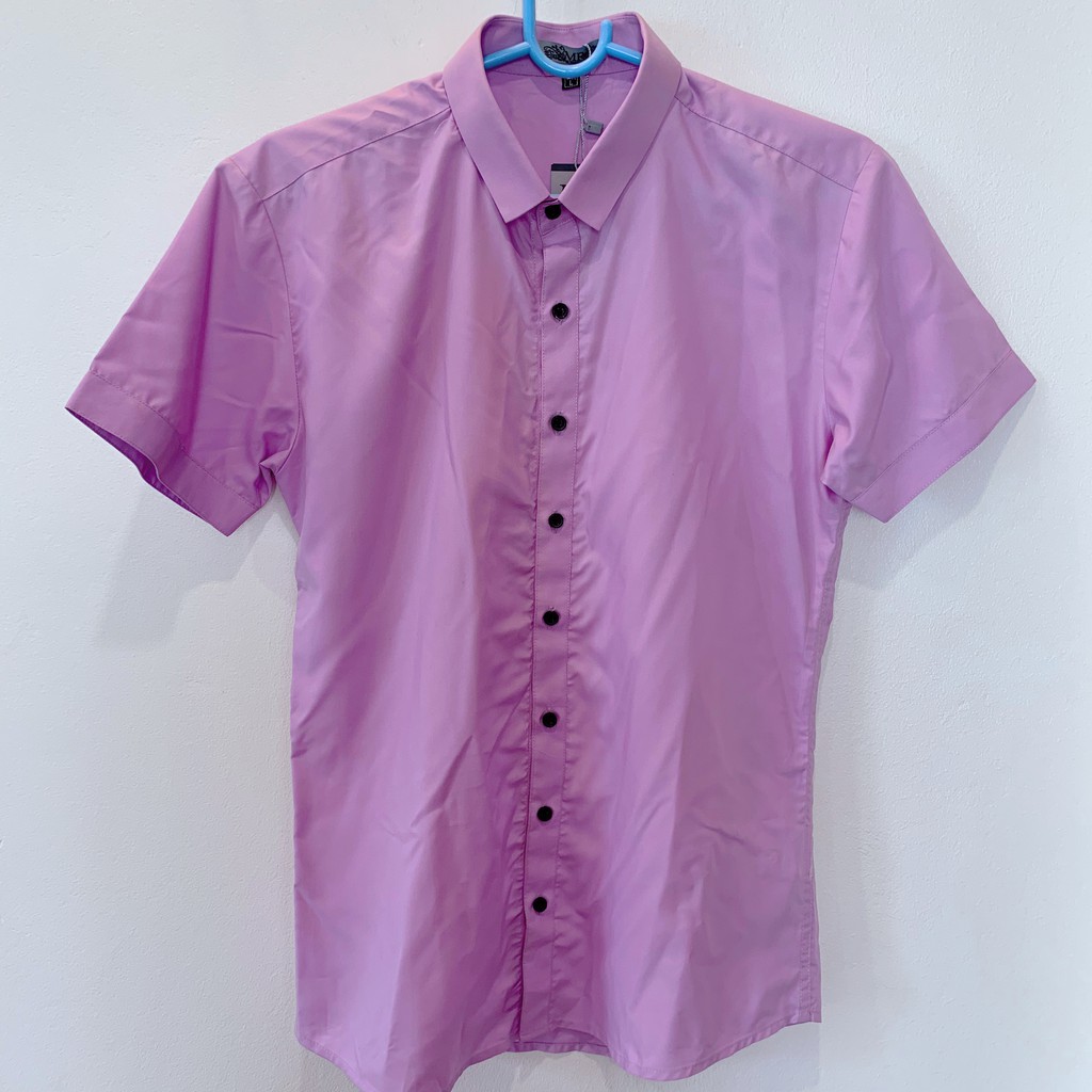 ÁO SƠ MI NAM – MR FASHION – SIZE S – TÍM NHẠT – CỘC TAY – CỔ SEN – ĐÓNG CÚC TRƯỚC – CHIFFON THOÁNG MÁT THẤM MỒ HÔI