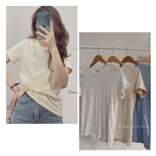 Áo phông thun nữ vải nhăn hàng quảng châu phòng cách vintage co giãn nhẹ form vừa