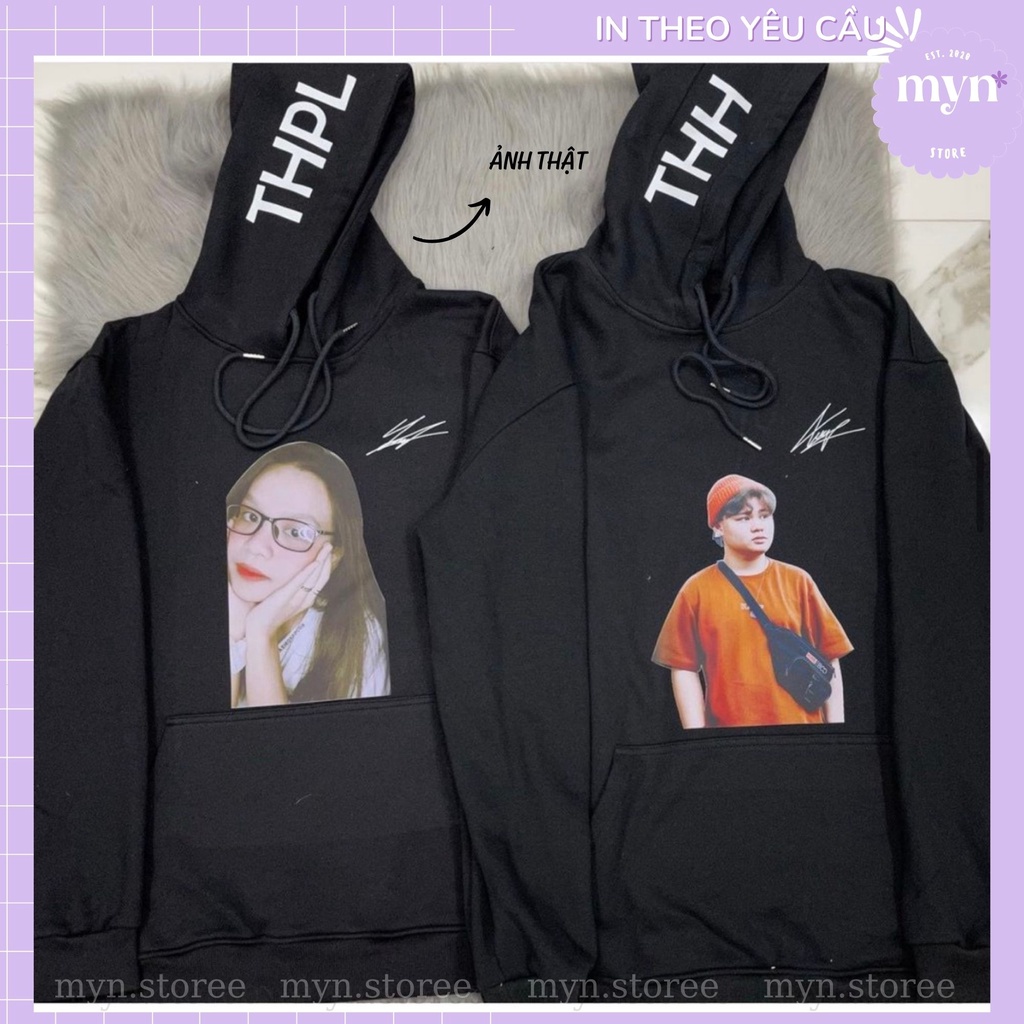 Áo Hoodie Dài Tay Đen In Theo Yêu Cầu Nam Nữ Đủ Size