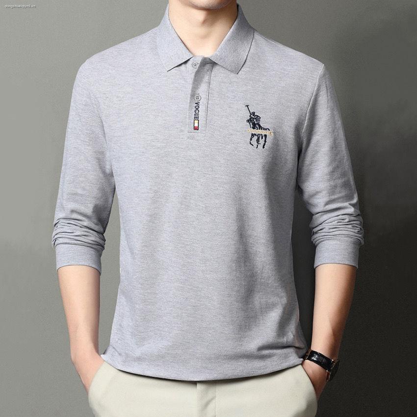 Áo thun tay dài có cổ thời trang thu đông cho đàn ông trung niên | BigBuy360 - bigbuy360.vn