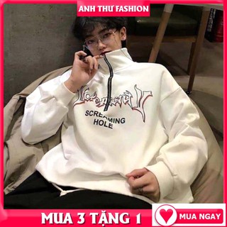 (SALE 50%) Áo Sweater Nam, Nữ Nỉ Ngoại Cổ Lọ Phối Zip