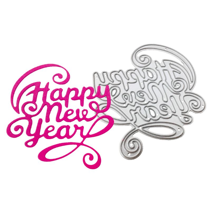 Khuôn Cắt Giấy Làm Từ Kim Loại Hình Chữ happy new year Trang Trí Scrapbook