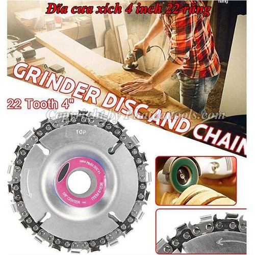 Đĩa lưỡi cưa xích cắt gỗ 4 inch - Đĩa cưa dây xích tròn phay phá gỗ gắn máy mài cầm tay