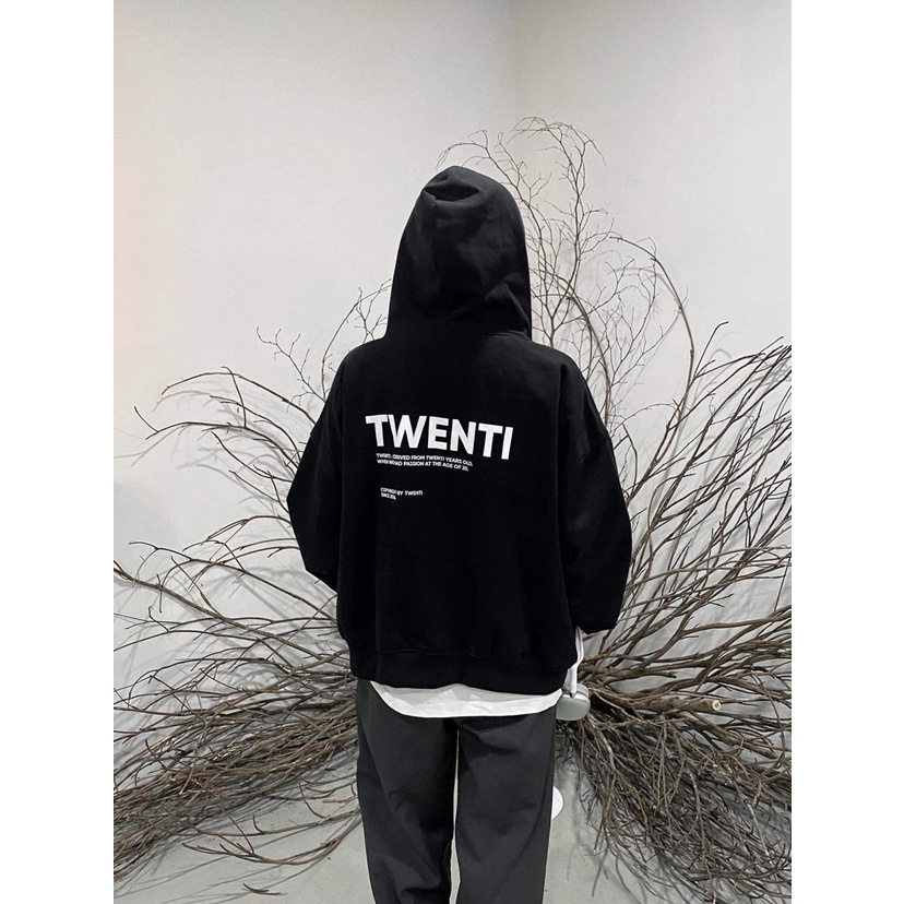 Áo Hoodie Boxy Twenti Nỉ Cotton In Chữ Đơn Giản